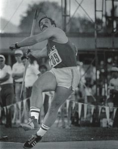 Bill Schmidt throws javelin at 1972 Olympic Games in Munich, Germany.