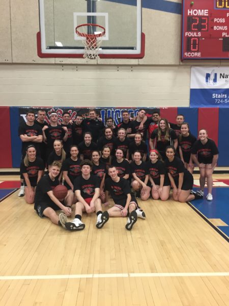 Southmoreland Varsity Cheer Squad and Basketball Teams after victory at Swishes for Wishes
